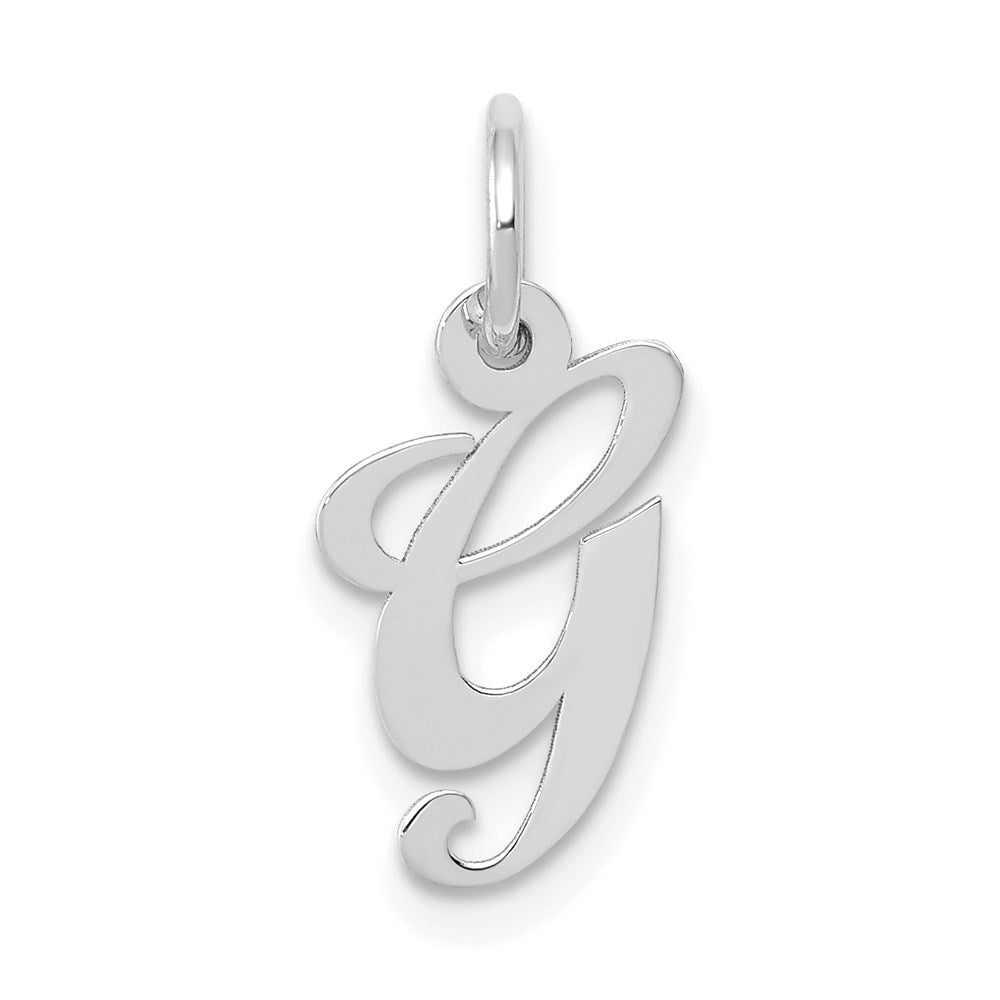 14k White Gold, Ella Collection, Small Fancy Script Initial G Pendant, Item P26830-G by The Black Bow Jewelry Co.