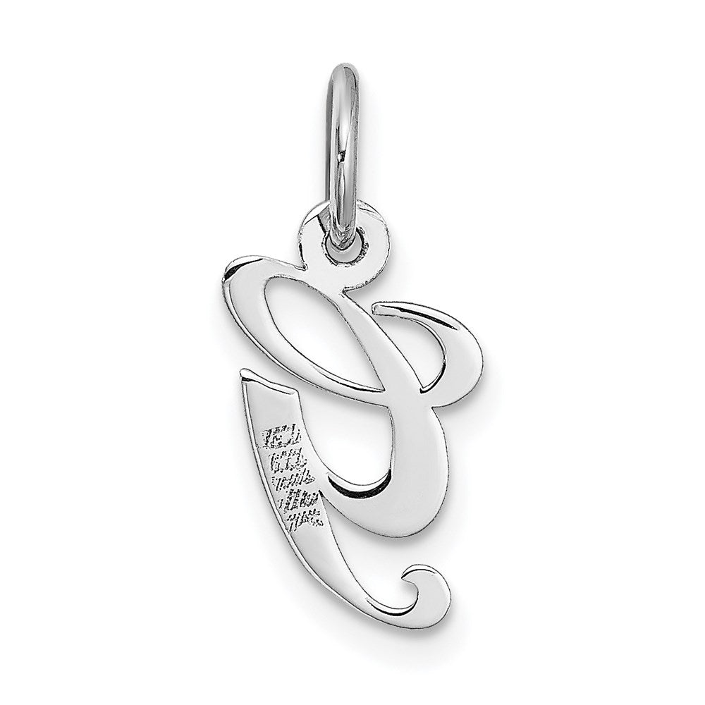 Alternate view of the 14k White Gold, Ella Collection, Small Fancy Script Initial G Pendant by The Black Bow Jewelry Co.