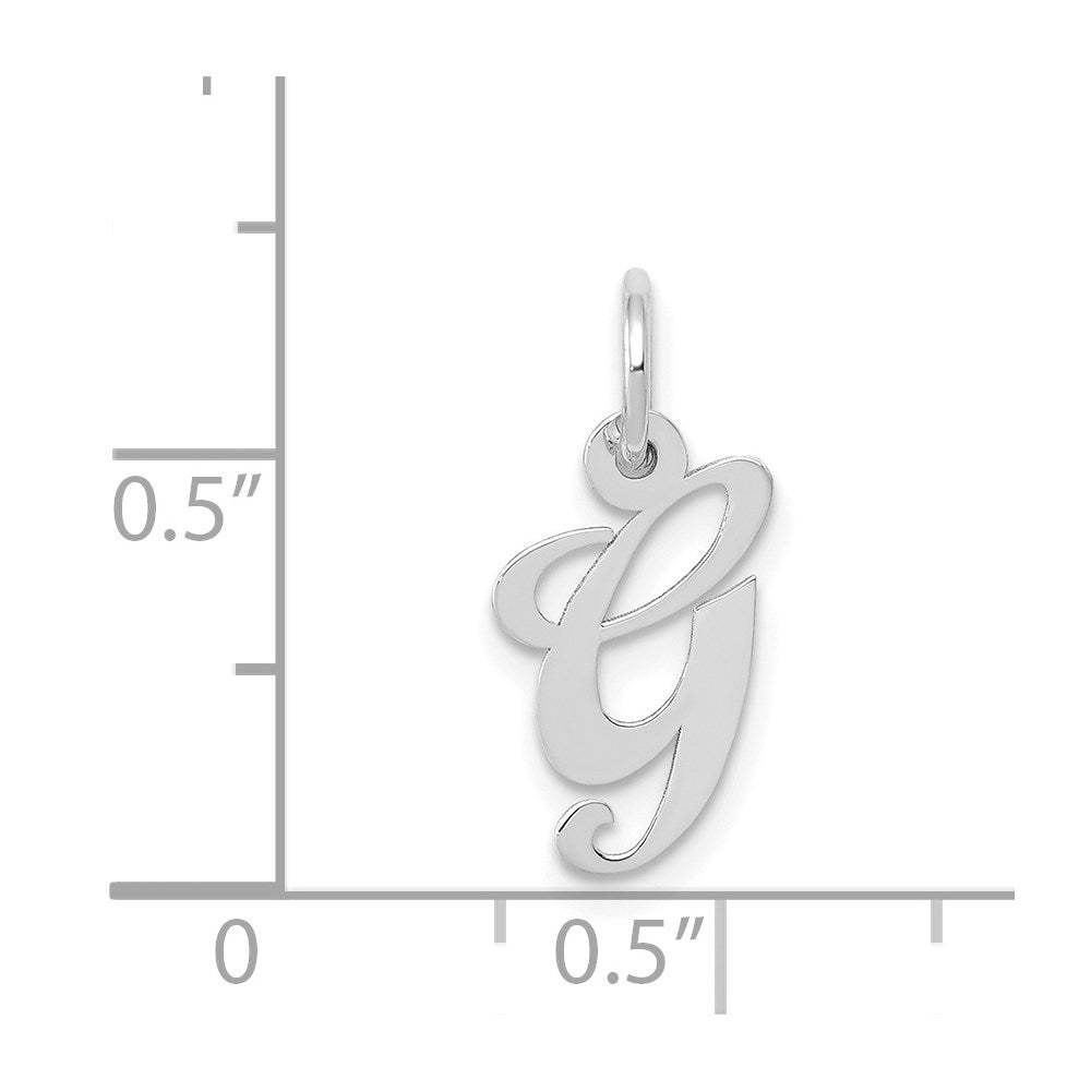 Alternate view of the 14k White Gold, Ella Collection, Small Fancy Script Initial G Pendant by The Black Bow Jewelry Co.