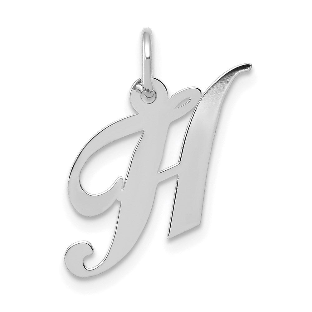 14k White Gold, Ella Collection, Small Fancy Script Initial H Pendant, Item P26830-H by The Black Bow Jewelry Co.