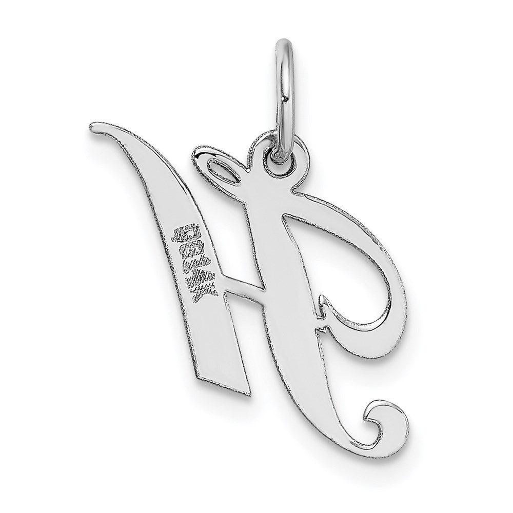 Alternate view of the 14k White Gold, Ella Collection, Small Fancy Script Initial H Pendant by The Black Bow Jewelry Co.