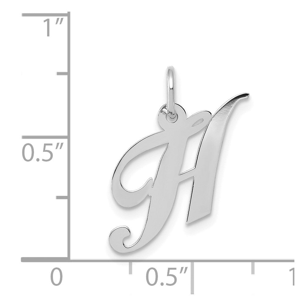Alternate view of the 14k White Gold, Ella Collection, Small Fancy Script Initial H Pendant by The Black Bow Jewelry Co.