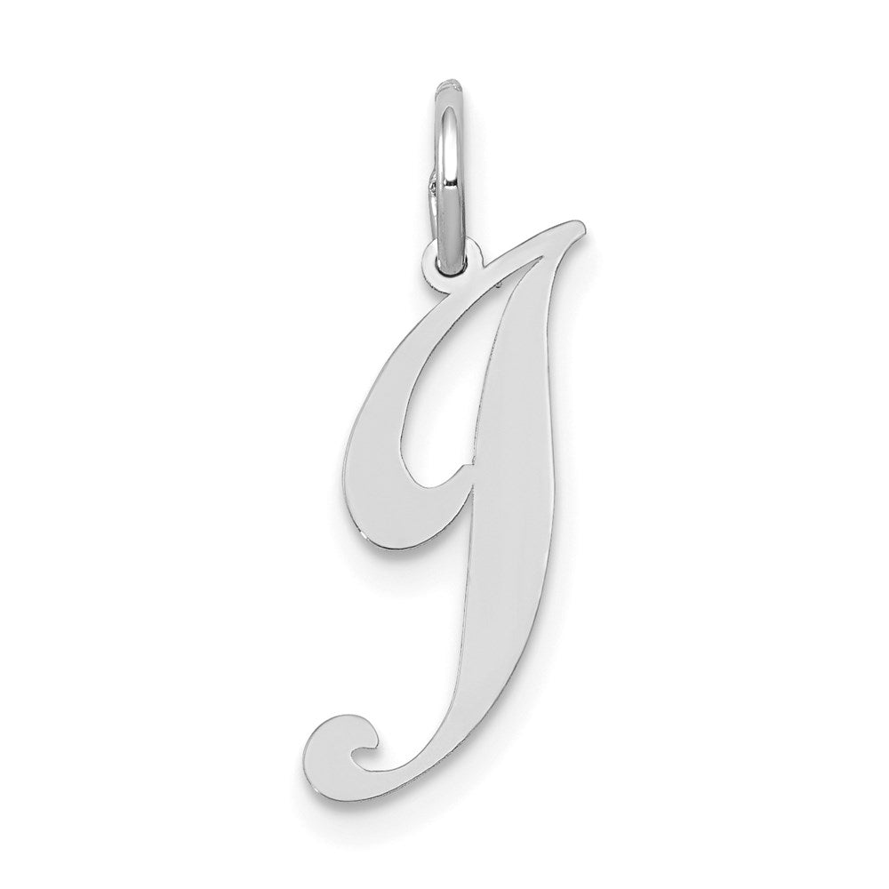 14k White Gold, Ella Collection, Small Fancy Script Initial J Pendant, Item P26830-J by The Black Bow Jewelry Co.