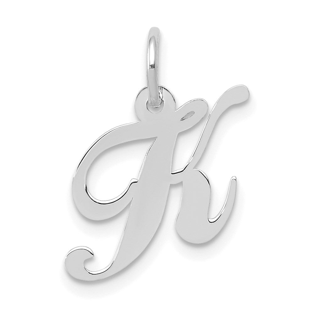 14k White Gold, Ella Collection, Small Fancy Script Initial K Pendant, Item P26830-K by The Black Bow Jewelry Co.
