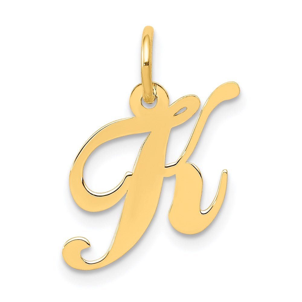 Alternate view of the 14k White Gold, Ella Collection, Small Fancy Script Initial K Pendant by The Black Bow Jewelry Co.