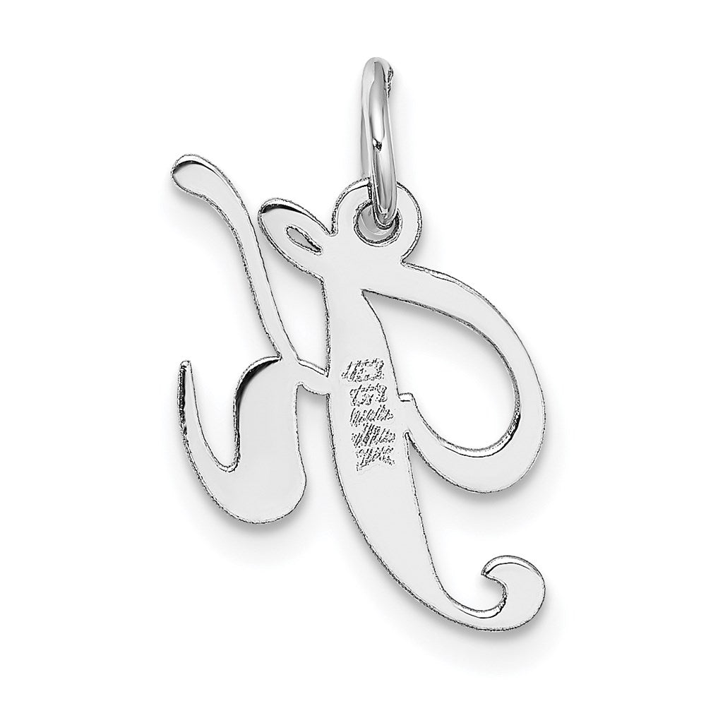 Alternate view of the 14k White Gold, Ella Collection, Small Fancy Script Initial K Pendant by The Black Bow Jewelry Co.