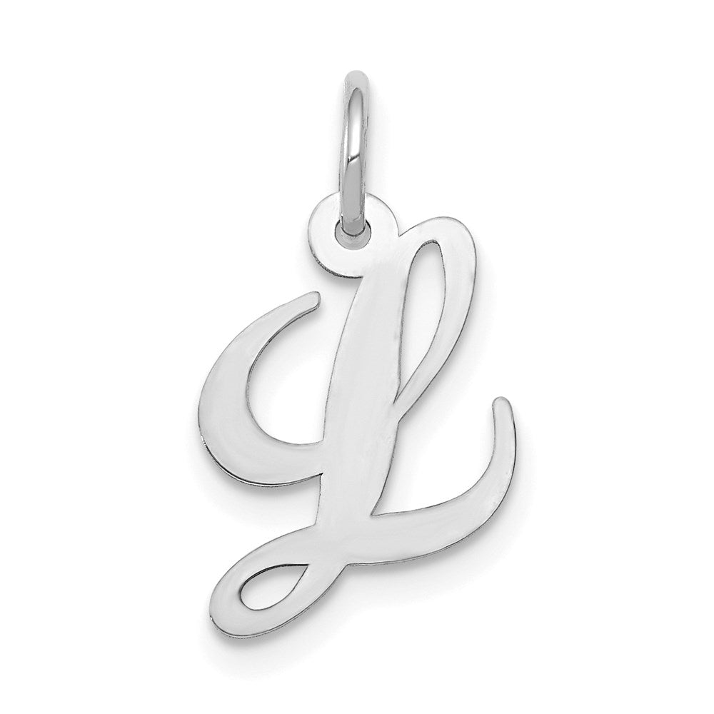 14k White Gold, Ella Collection, Small Fancy Script Initial L Pendant, Item P26830-L by The Black Bow Jewelry Co.