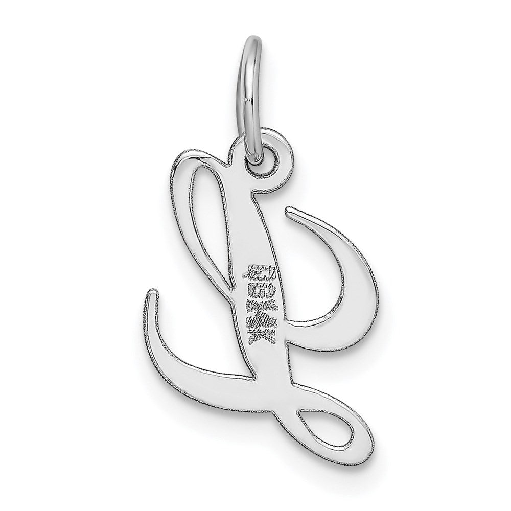 Alternate view of the 14k White Gold, Ella Collection, Small Fancy Script Initial L Pendant by The Black Bow Jewelry Co.