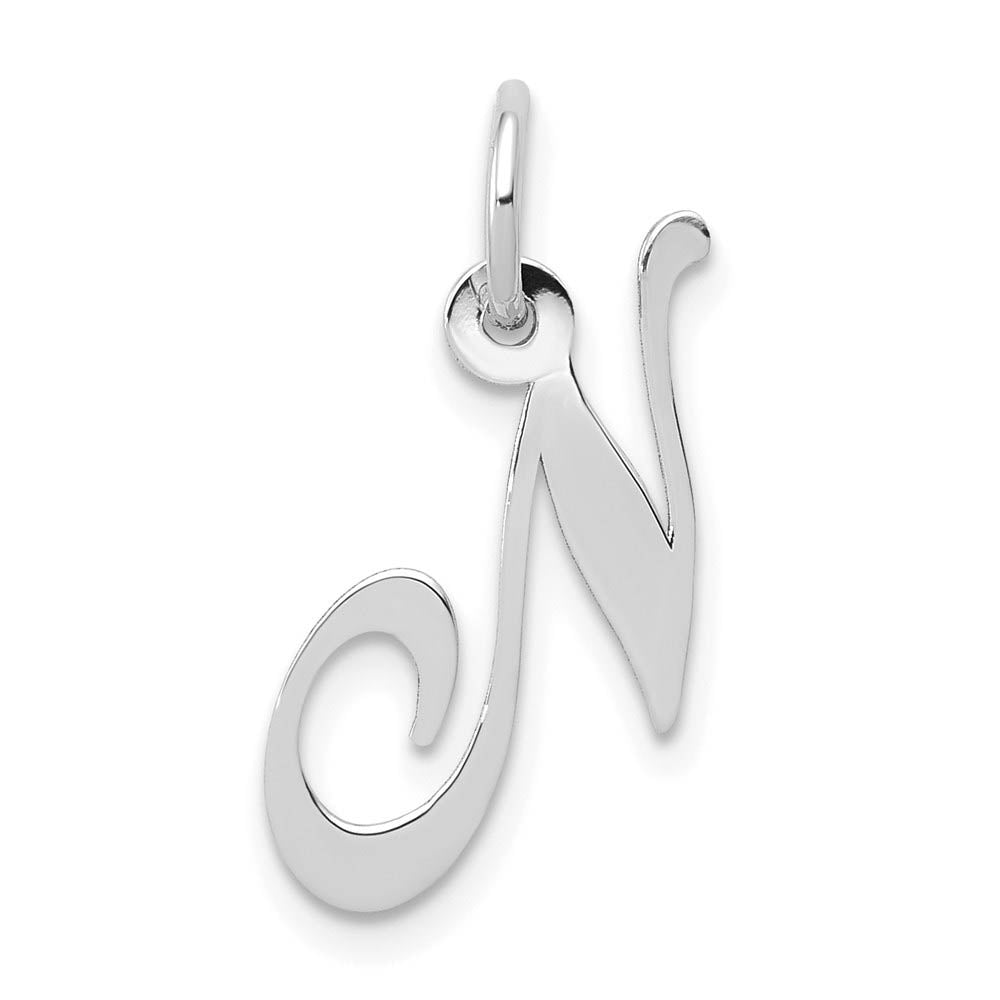 14k White Gold, Ella Collection, Small Fancy Script Initial N Pendant, Item P26830-N by The Black Bow Jewelry Co.