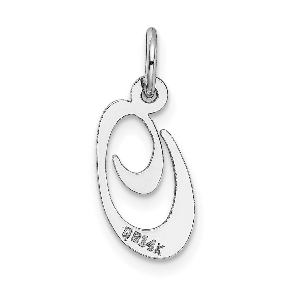 Alternate view of the 14k White Gold, Ella Collection, Small Fancy Script Initial O Pendant by The Black Bow Jewelry Co.