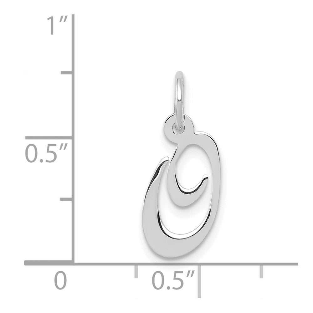 Alternate view of the 14k White Gold, Ella Collection, Small Fancy Script Initial O Pendant by The Black Bow Jewelry Co.