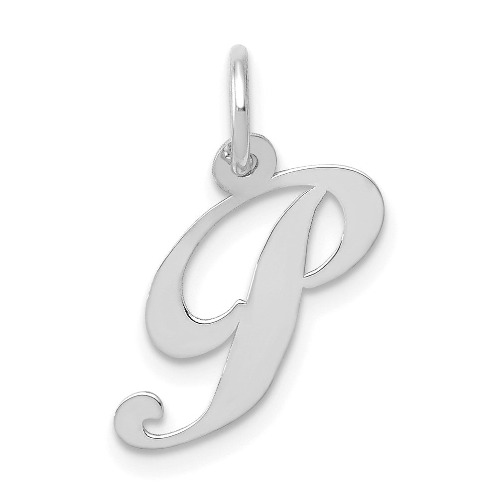 14k White Gold, Ella Collection, Small Fancy Script Initial P Pendant, Item P26830-P by The Black Bow Jewelry Co.