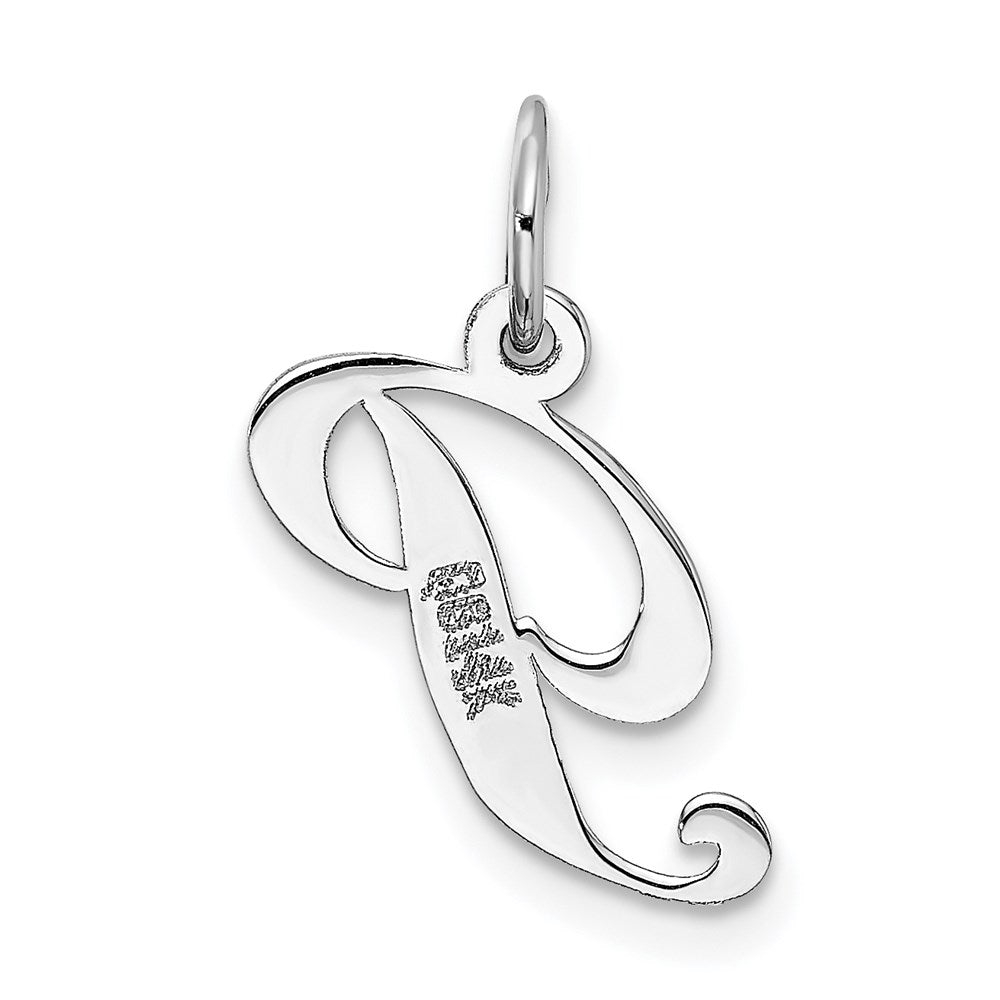 Alternate view of the 14k White Gold, Ella Collection, Small Fancy Script Initial P Pendant by The Black Bow Jewelry Co.