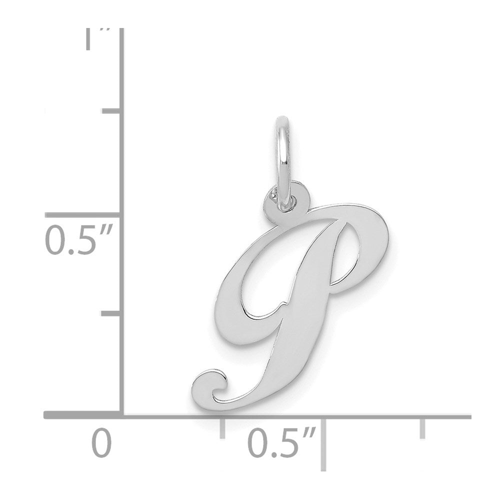 Alternate view of the 14k White Gold, Ella Collection, Small Fancy Script Initial P Pendant by The Black Bow Jewelry Co.