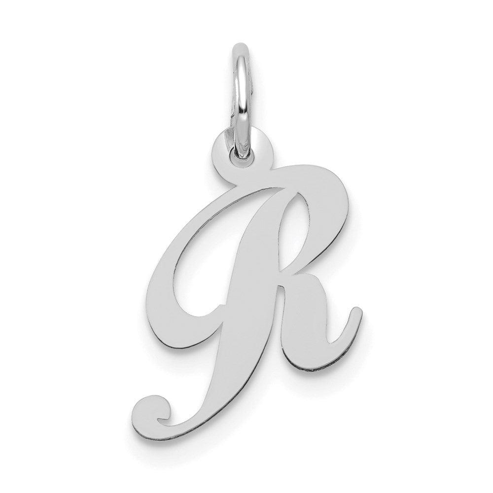 14k White Gold, Ella Collection, Small Fancy Script Initial R Pendant, Item P26830-R by The Black Bow Jewelry Co.