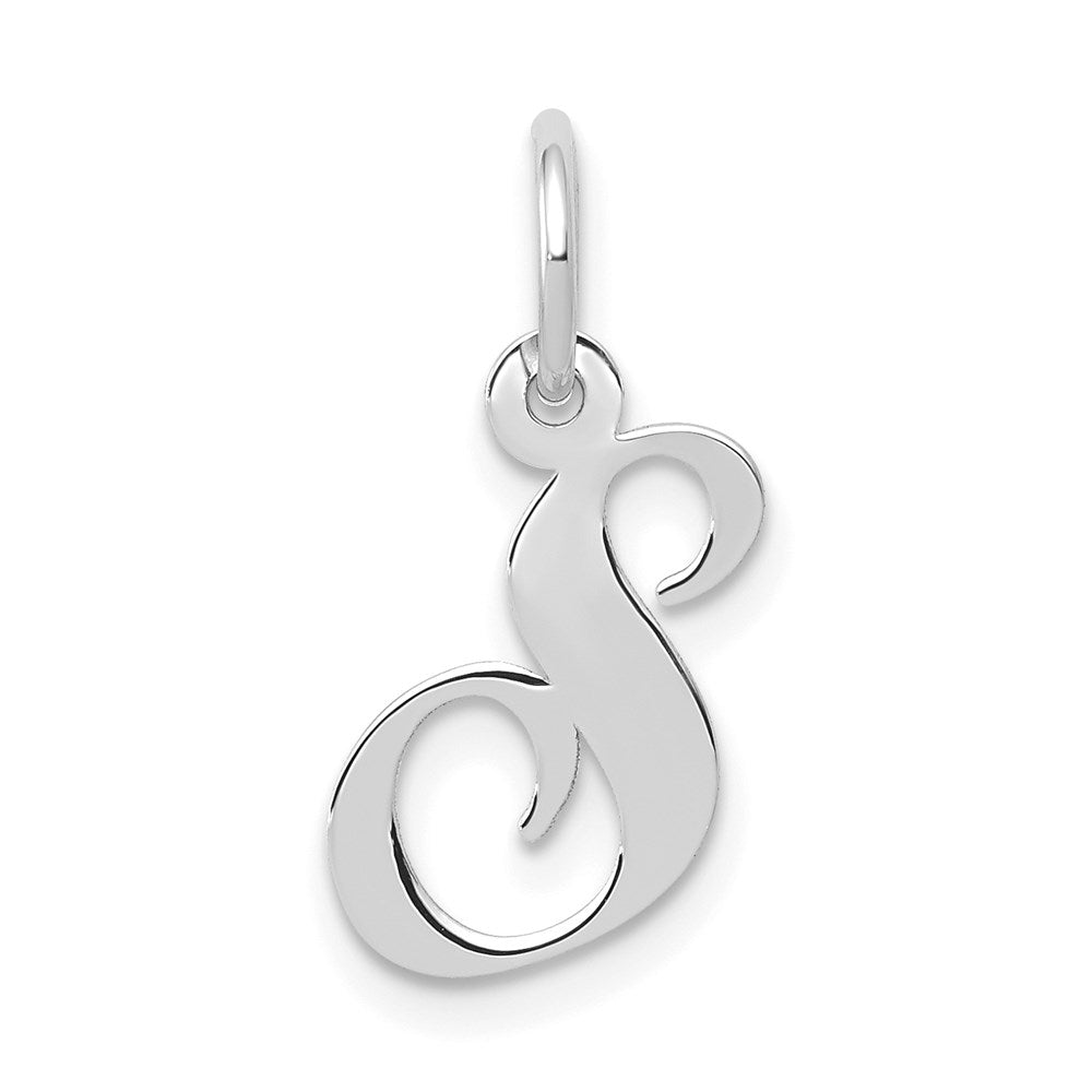 14k White Gold, Ella Collection, Small Fancy Script Initial S Pendant, Item P26830-S by The Black Bow Jewelry Co.