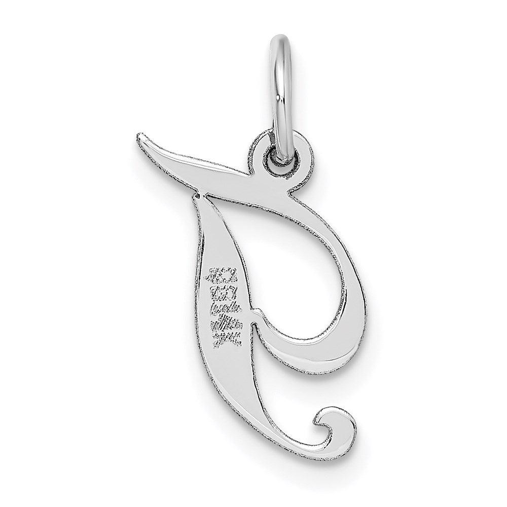 Alternate view of the 14k White Gold, Ella Collection, Small Fancy Script Initial T Pendant by The Black Bow Jewelry Co.