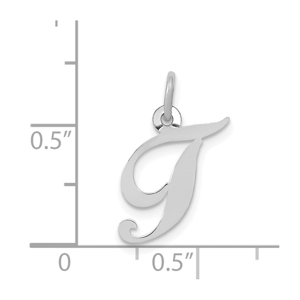 Alternate view of the 14k White Gold, Ella Collection, Small Fancy Script Initial T Pendant by The Black Bow Jewelry Co.