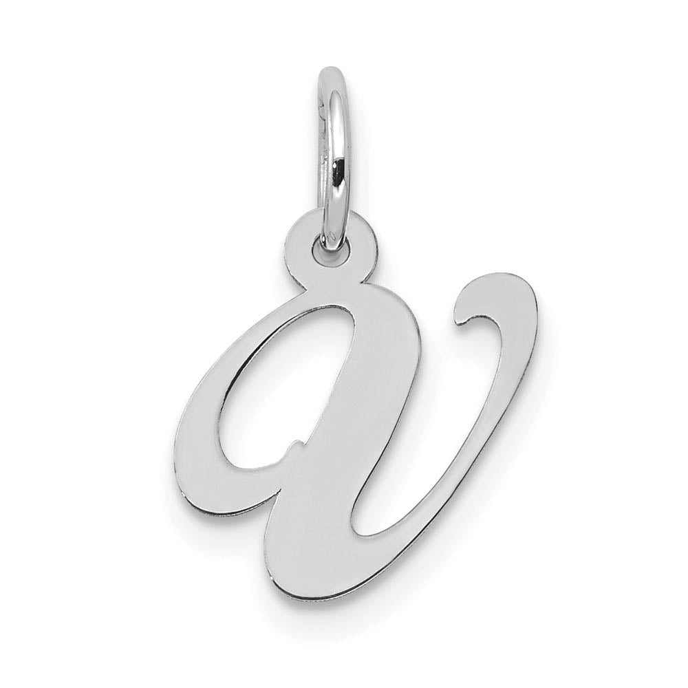 14k White Gold, Ella Collection, Small Fancy Script Initial V Pendant, Item P26830-V by The Black Bow Jewelry Co.