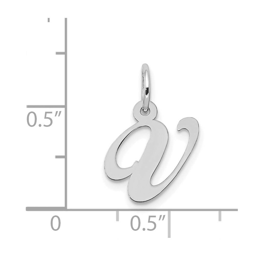 Alternate view of the 14k White Gold, Ella Collection, Small Fancy Script Initial V Pendant by The Black Bow Jewelry Co.