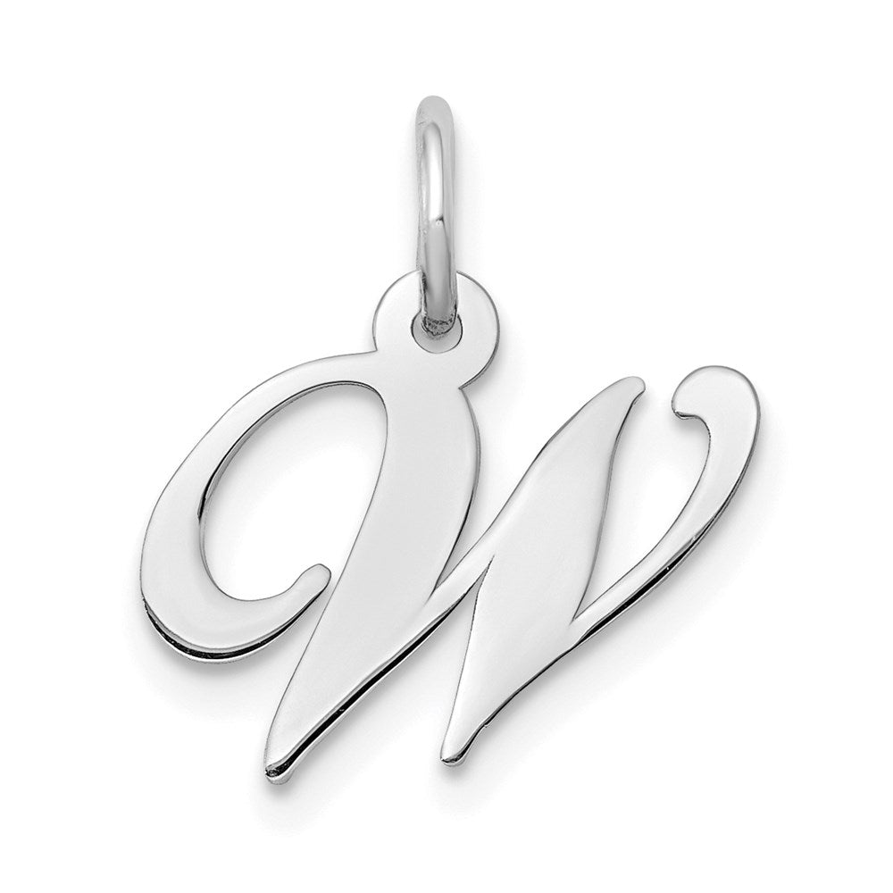 14k White Gold, Ella Collection, Small Fancy Script Initial W Pendant, Item P26830-W by The Black Bow Jewelry Co.