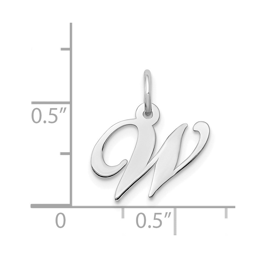 Alternate view of the 14k White Gold, Ella Collection, Small Fancy Script Initial W Pendant by The Black Bow Jewelry Co.