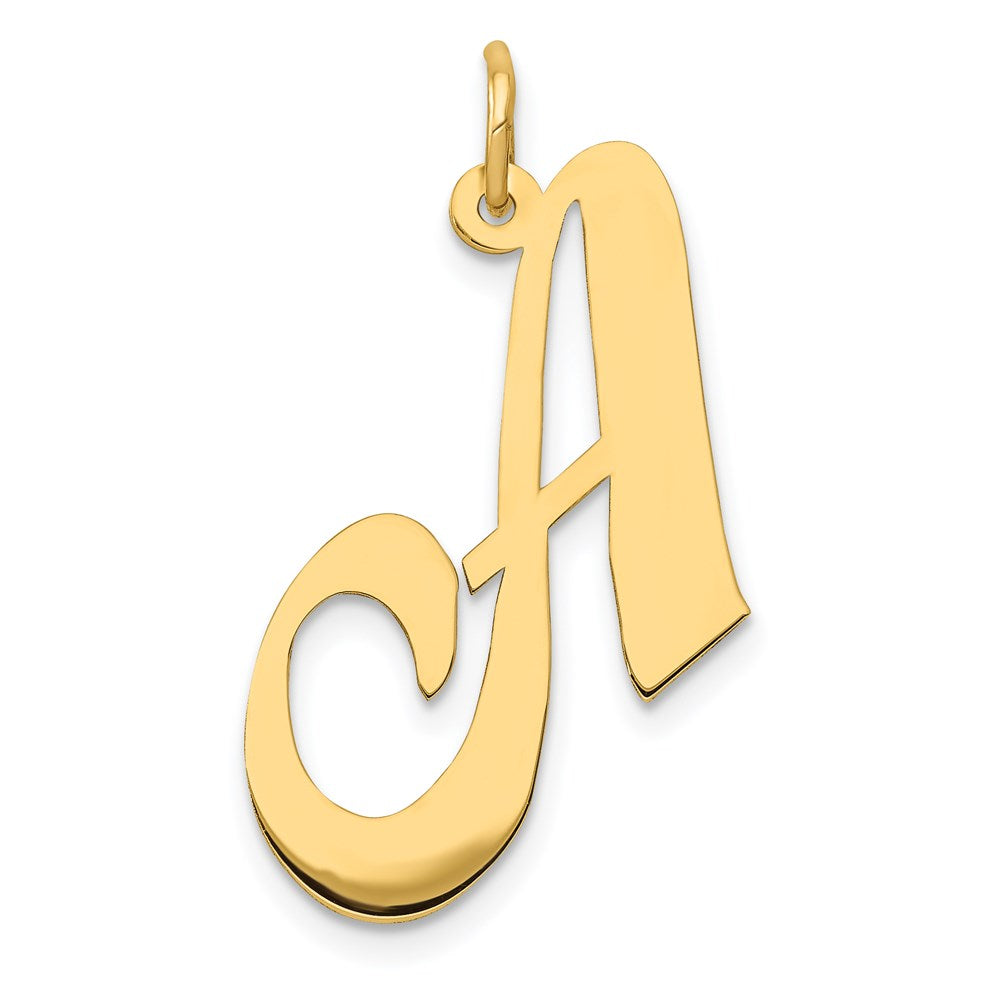 14k Yellow Gold, Ella Collection, LG Fancy Script Initial Pendant A-W, Item P26831 by The Black Bow Jewelry Co.