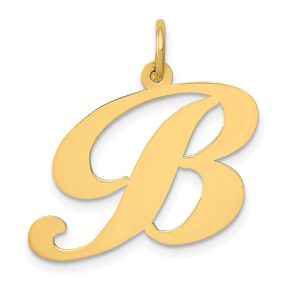 14k Yellow Gold, Ella Collection, LG Fancy Script Initial B Pendant, Item P26831-B by The Black Bow Jewelry Co.