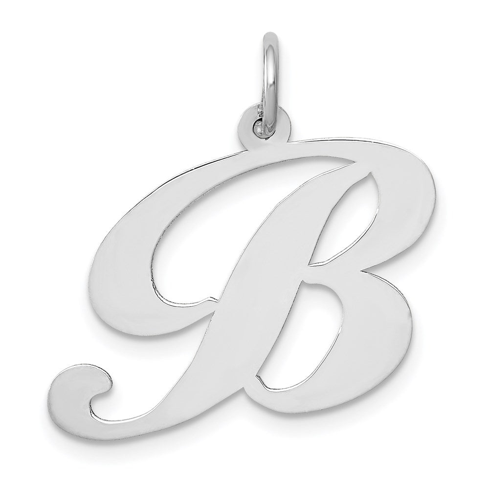 Alternate view of the 14k White Gold, Ella Collection, LG Fancy Script Initial Pendant A-W by The Black Bow Jewelry Co.