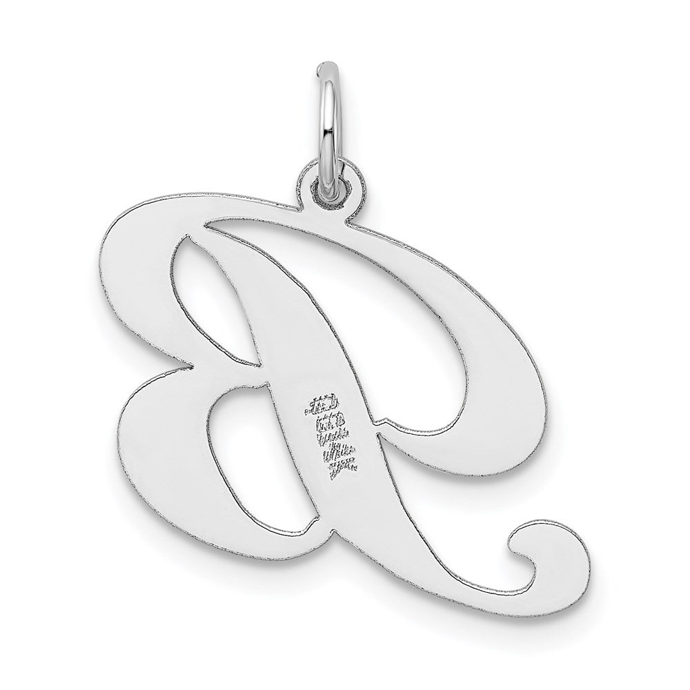 Alternate view of the 14k White Gold, Ella Collection, LG Fancy Script Initial B Pendant by The Black Bow Jewelry Co.