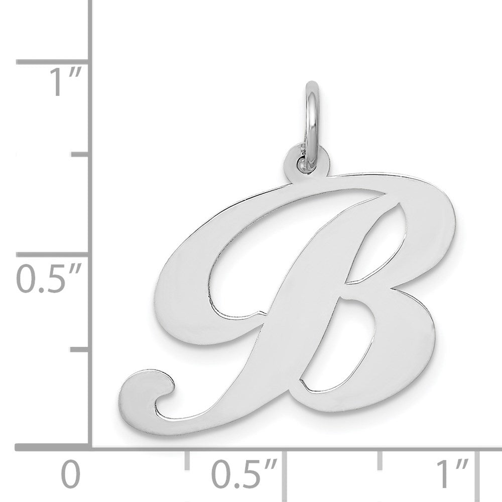 Alternate view of the 14k White Gold, Ella Collection, LG Fancy Script Initial B Pendant by The Black Bow Jewelry Co.