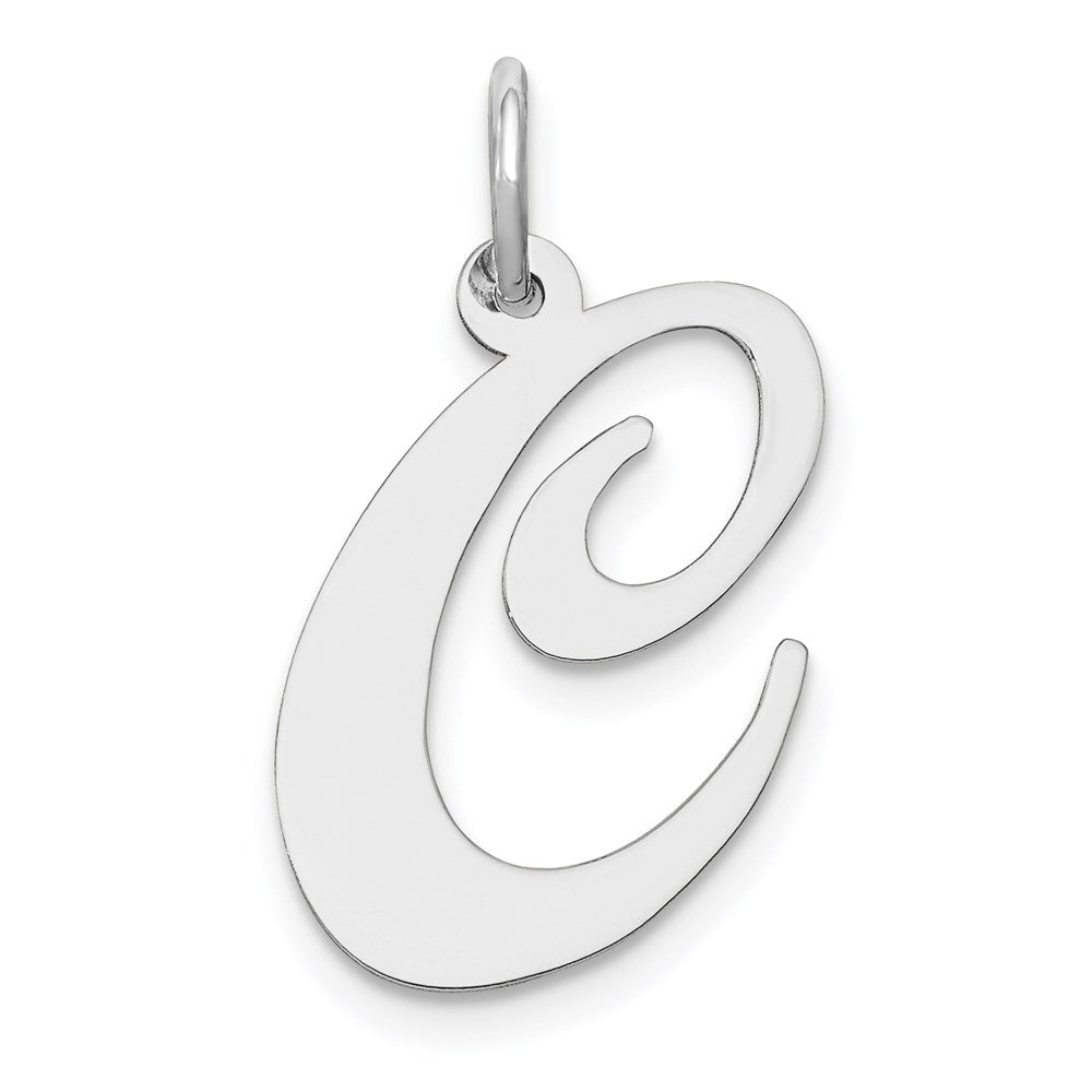 Alternate view of the 14k White Gold, Ella Collection, LG Fancy Script Initial Pendant A-W by The Black Bow Jewelry Co.