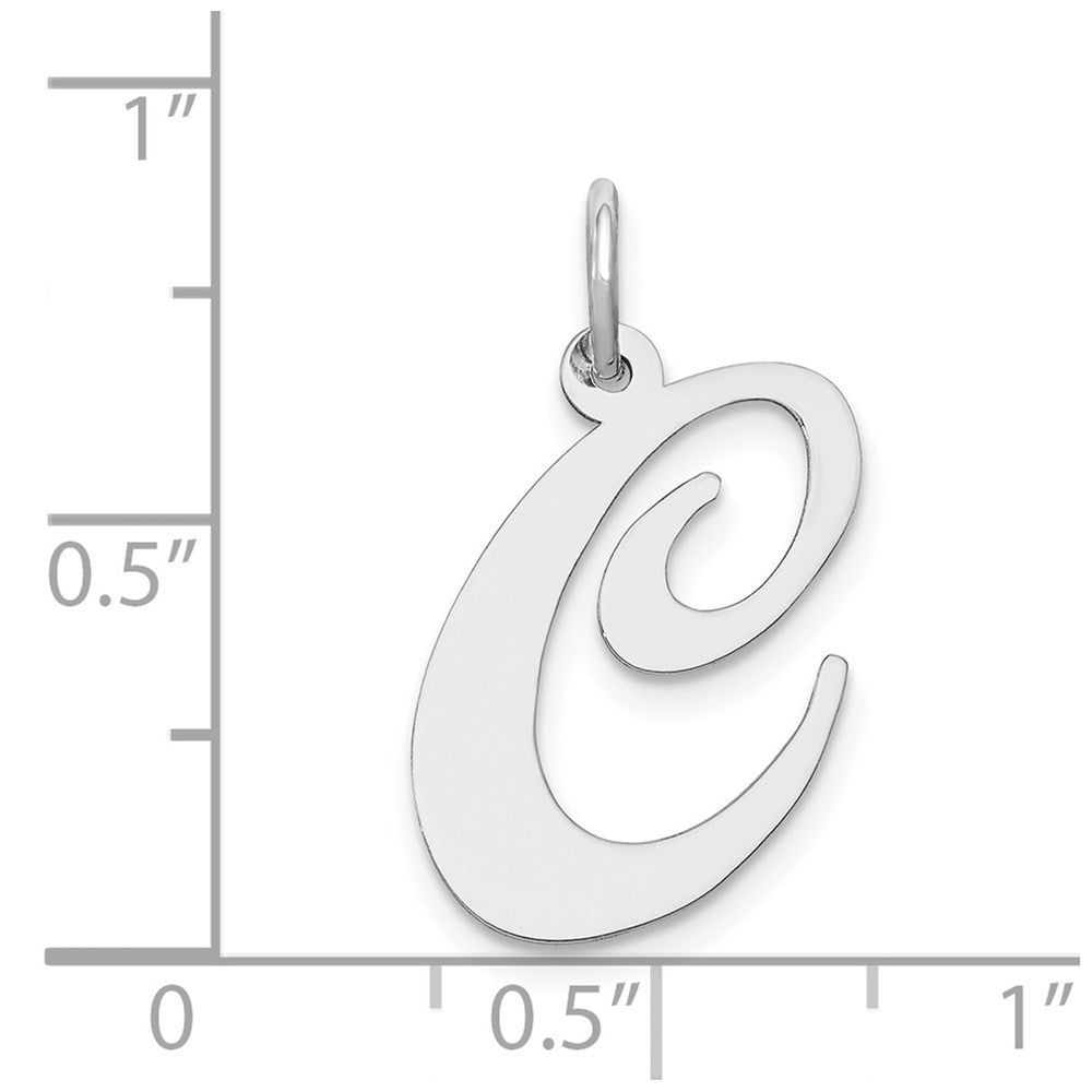 Alternate view of the 14k White Gold, Ella Collection, LG Fancy Script Initial C Pendant by The Black Bow Jewelry Co.