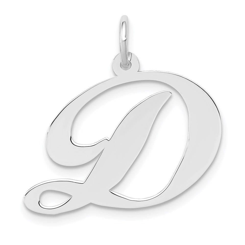 14k White Gold, Ella Collection, LG Fancy Script Initial D Pendant, Item P26832-D by The Black Bow Jewelry Co.