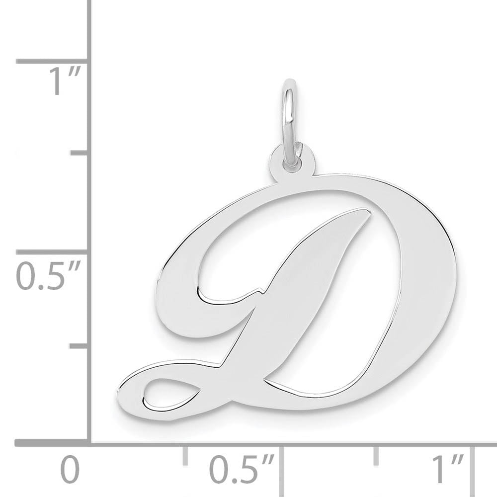 Alternate view of the 14k White Gold, Ella Collection, LG Fancy Script Initial D Pendant by The Black Bow Jewelry Co.