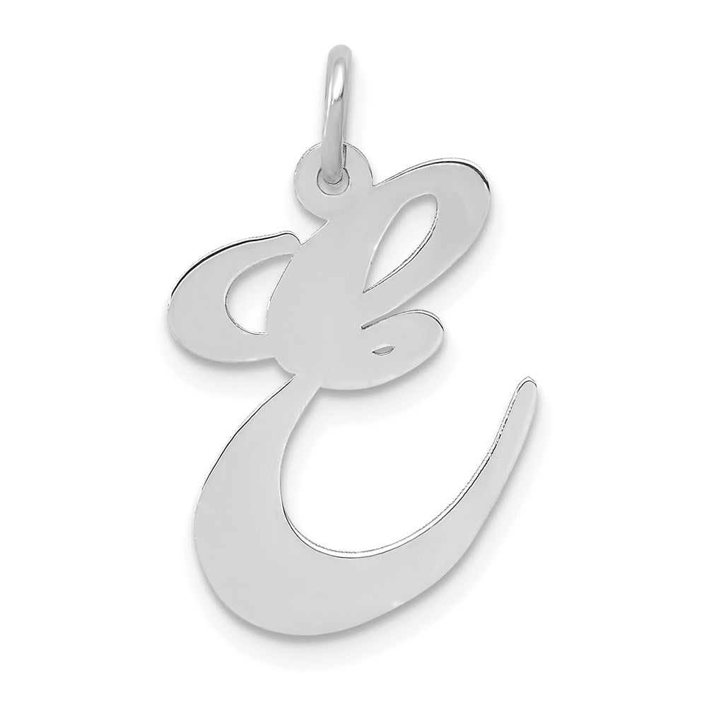 14k White Gold, Ella Collection, LG Fancy Script Initial E Pendant, Item P26832-E by The Black Bow Jewelry Co.