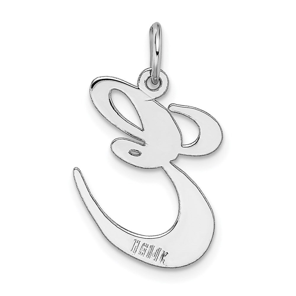 Alternate view of the 14k White Gold, Ella Collection, LG Fancy Script Initial E Pendant by The Black Bow Jewelry Co.