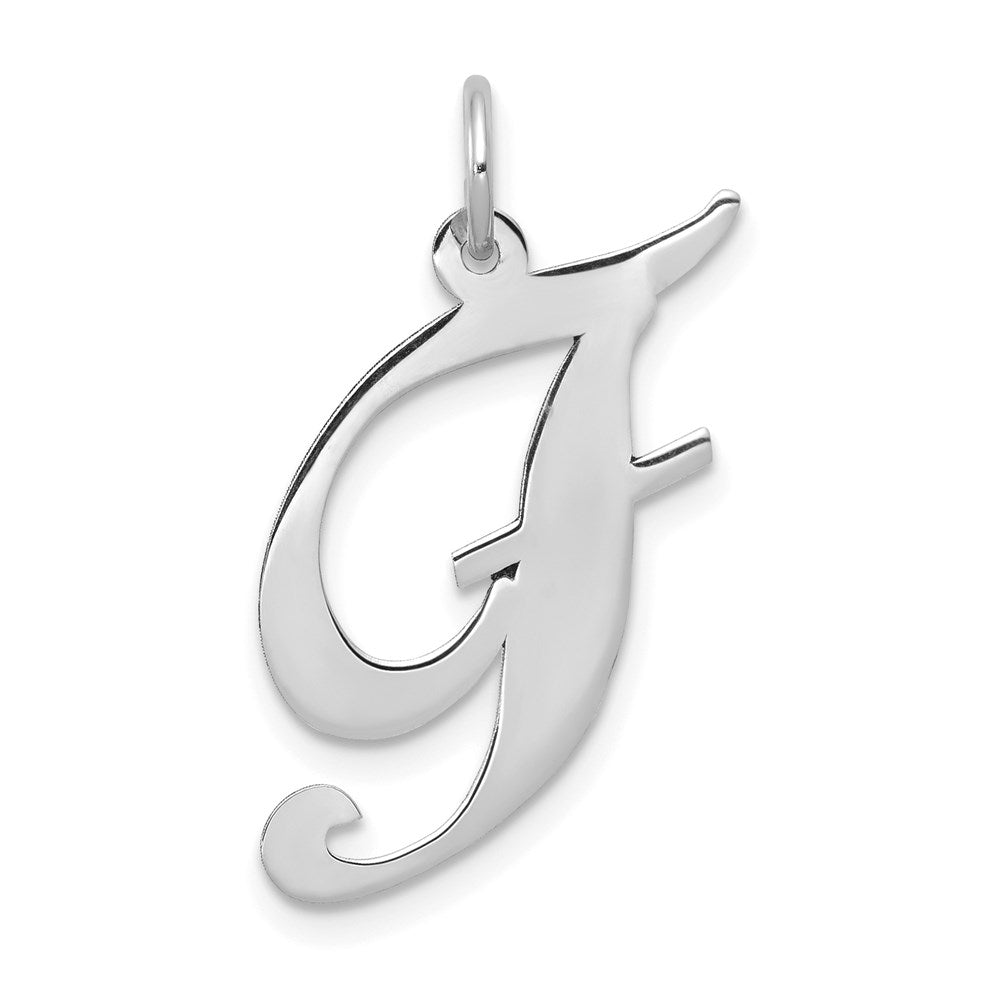 14k White Gold, Ella Collection, LG Fancy Script Initial F Pendant, Item P26832-F by The Black Bow Jewelry Co.