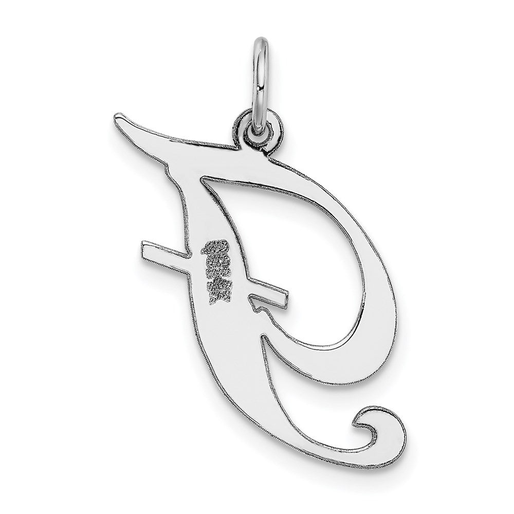 Alternate view of the 14k White Gold, Ella Collection, LG Fancy Script Initial F Pendant by The Black Bow Jewelry Co.