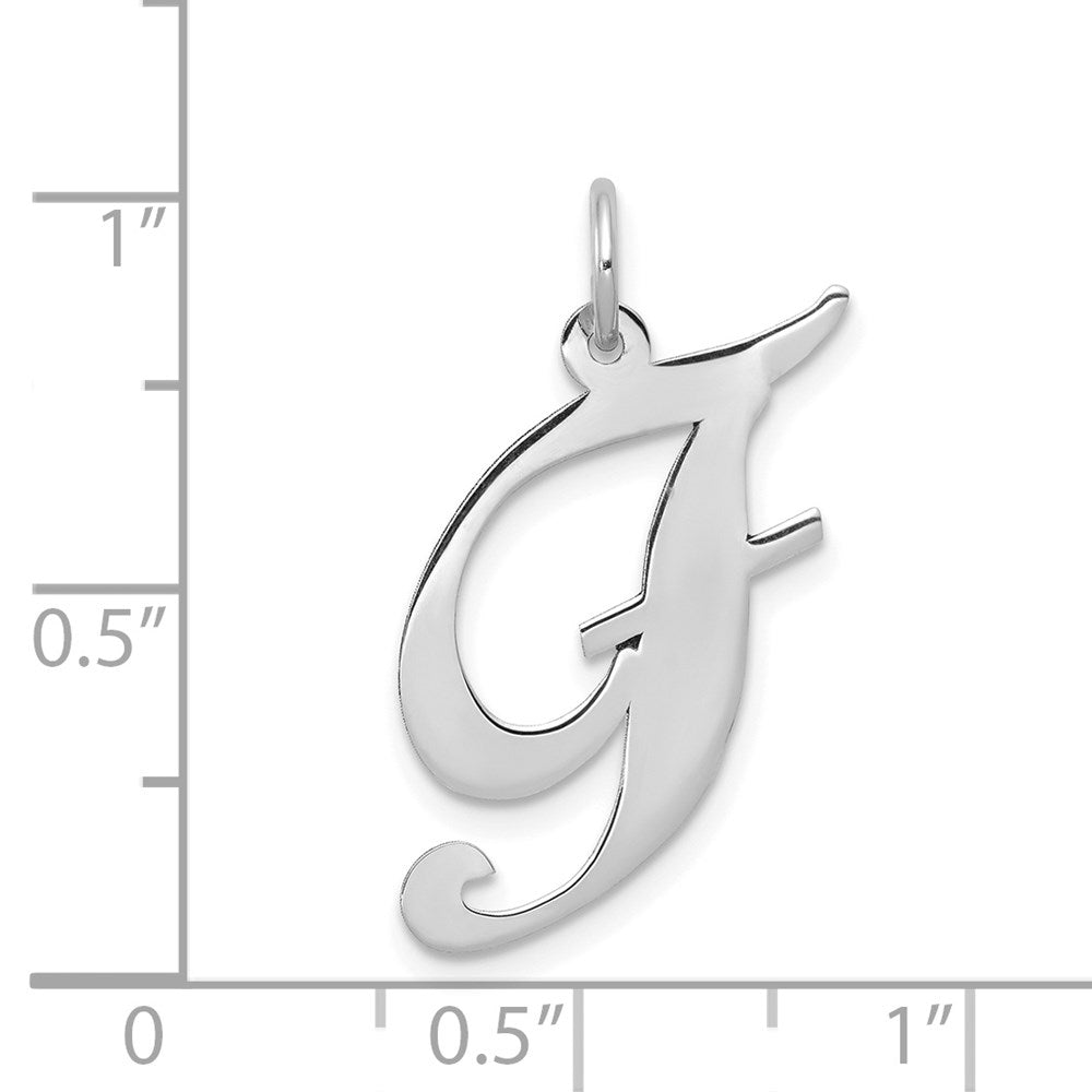 Alternate view of the 14k White Gold, Ella Collection, LG Fancy Script Initial F Pendant by The Black Bow Jewelry Co.
