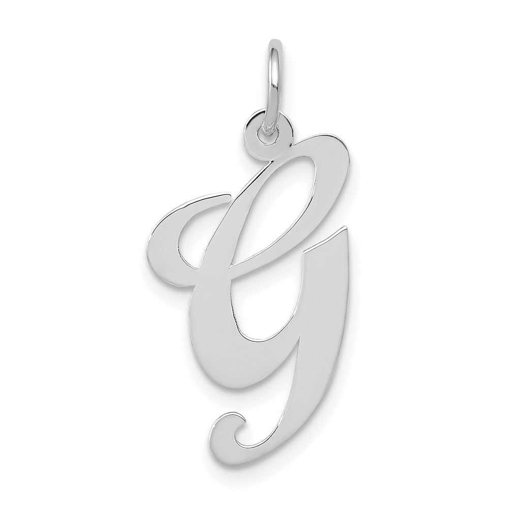 14k White Gold, Ella Collection, LG Fancy Script Initial G Pendant, Item P26832-G by The Black Bow Jewelry Co.