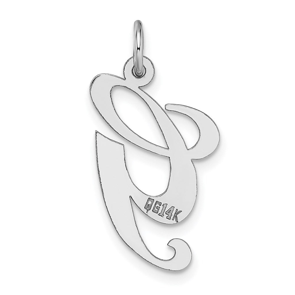 Alternate view of the 14k White Gold, Ella Collection, LG Fancy Script Initial G Pendant by The Black Bow Jewelry Co.