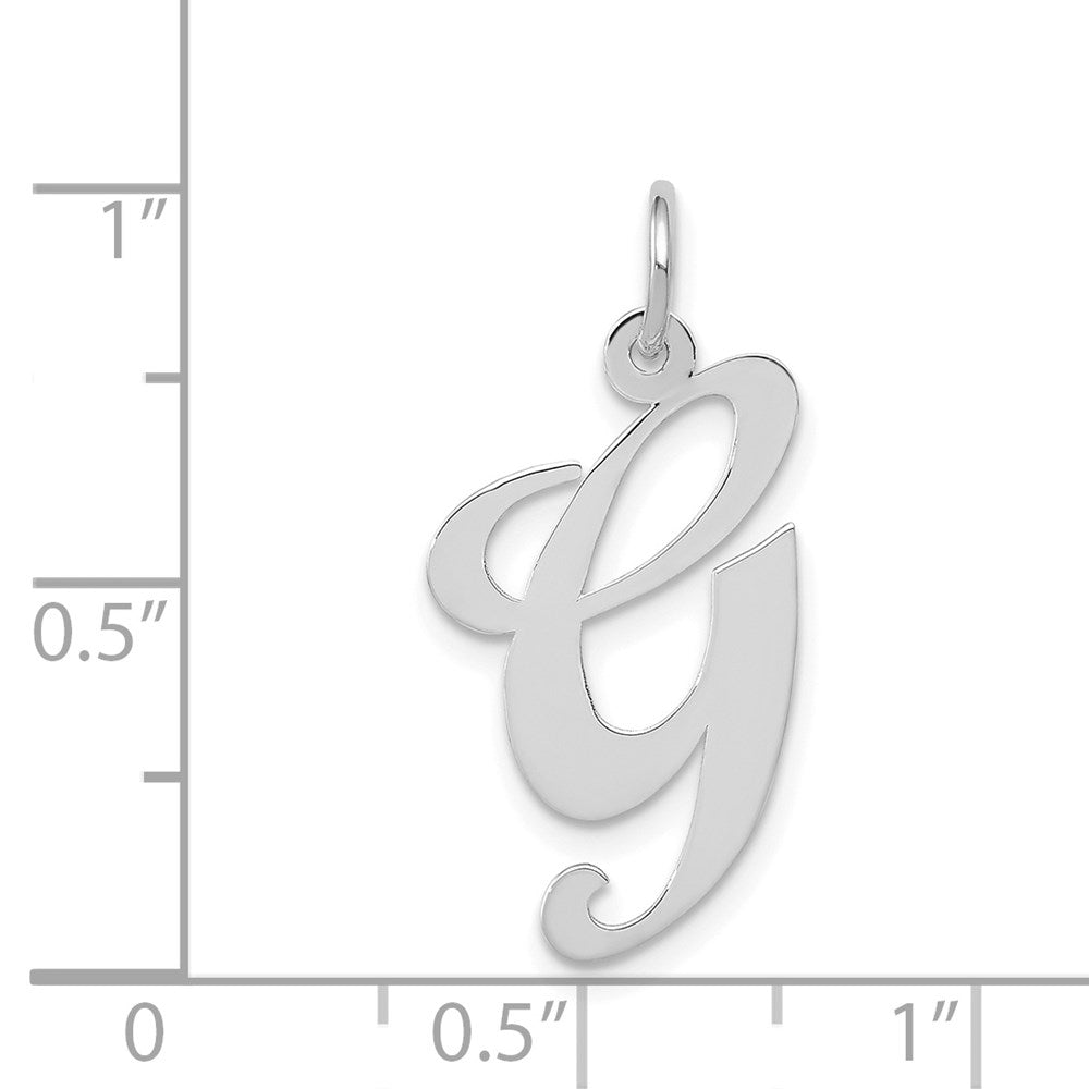 Alternate view of the 14k White Gold, Ella Collection, LG Fancy Script Initial G Pendant by The Black Bow Jewelry Co.