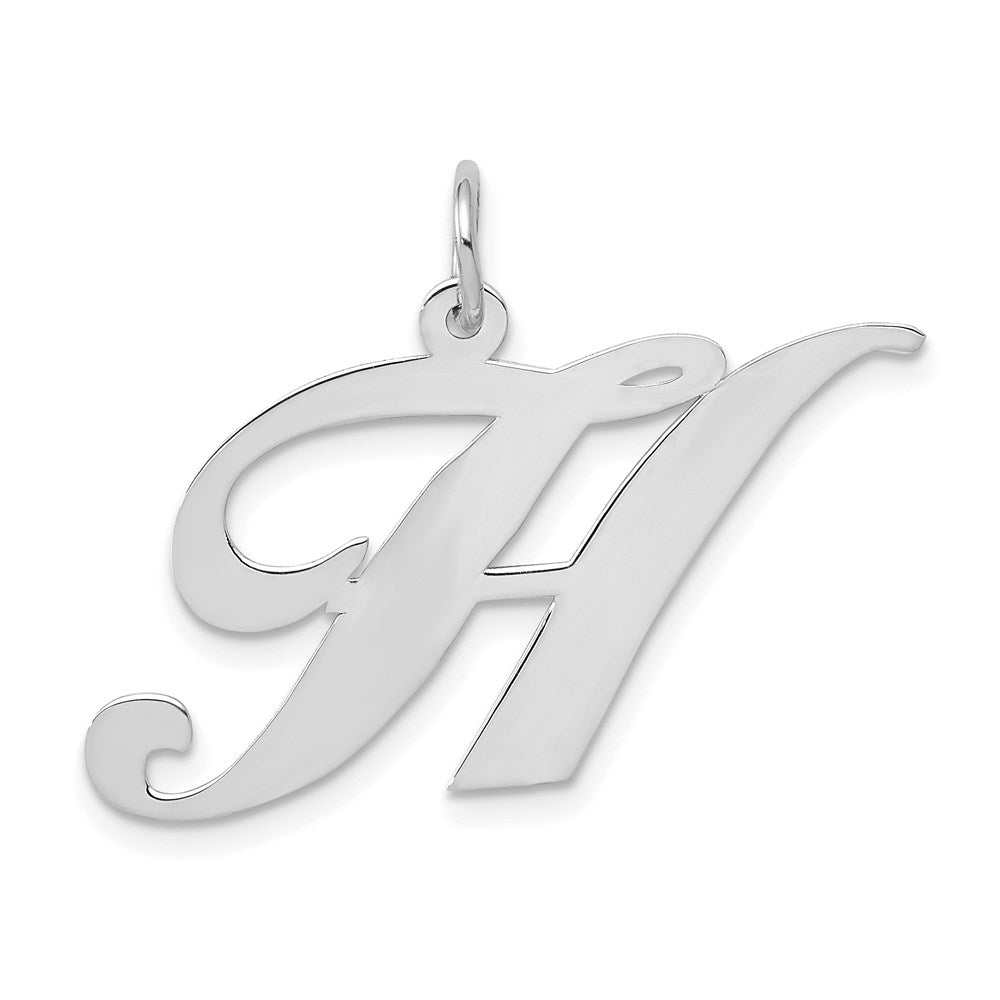 14k White Gold, Ella Collection, LG Fancy Script Initial H Pendant, Item P26832-H by The Black Bow Jewelry Co.