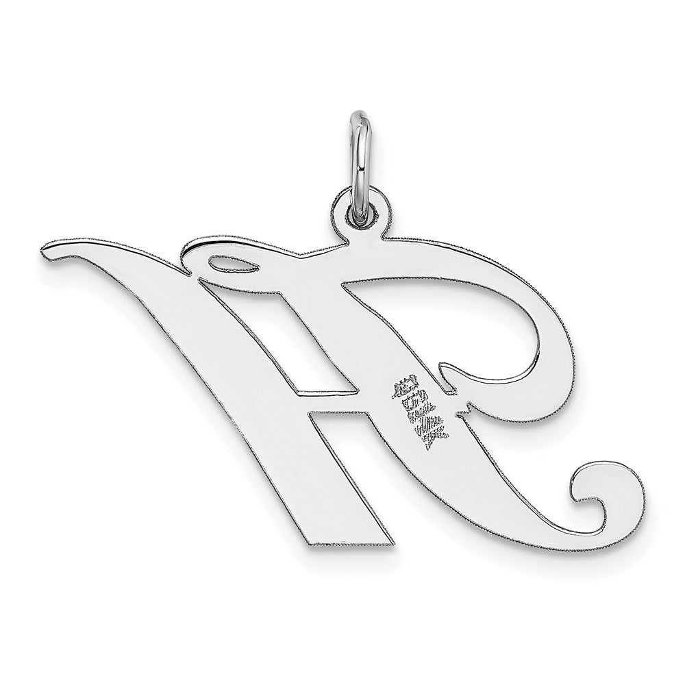 Alternate view of the 14k White Gold, Ella Collection, LG Fancy Script Initial H Pendant by The Black Bow Jewelry Co.