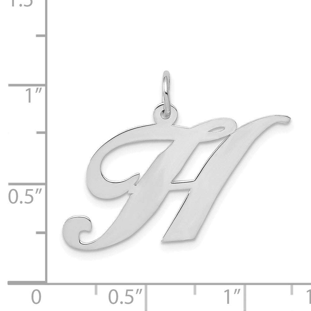 Alternate view of the 14k White Gold, Ella Collection, LG Fancy Script Initial H Pendant by The Black Bow Jewelry Co.