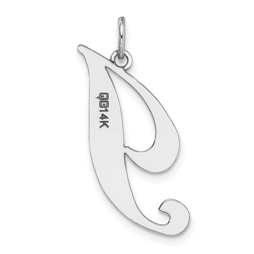 Alternate view of the 14k White Gold, Ella Collection, LG Fancy Script Initial I Pendant by The Black Bow Jewelry Co.