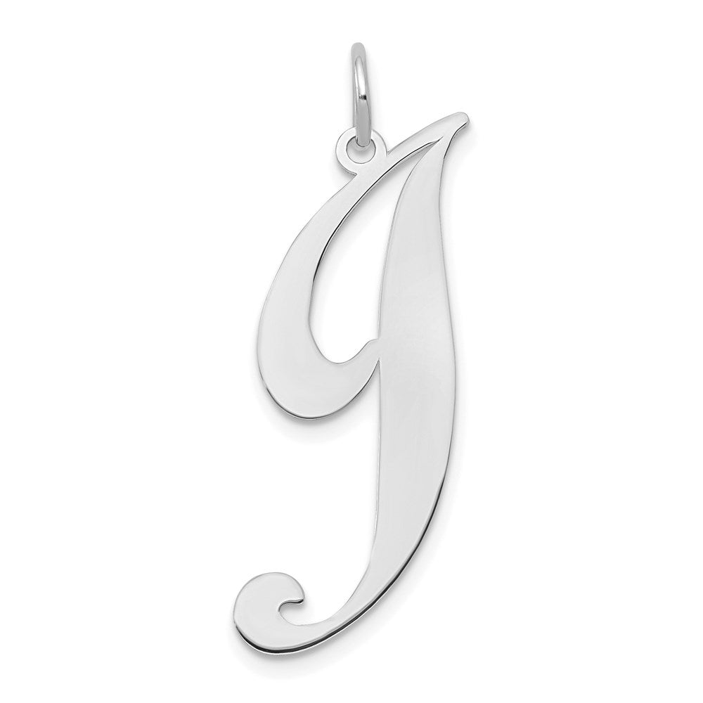 14k White Gold, Ella Collection, LG Fancy Script Initial J Pendant, Item P26832-J by The Black Bow Jewelry Co.