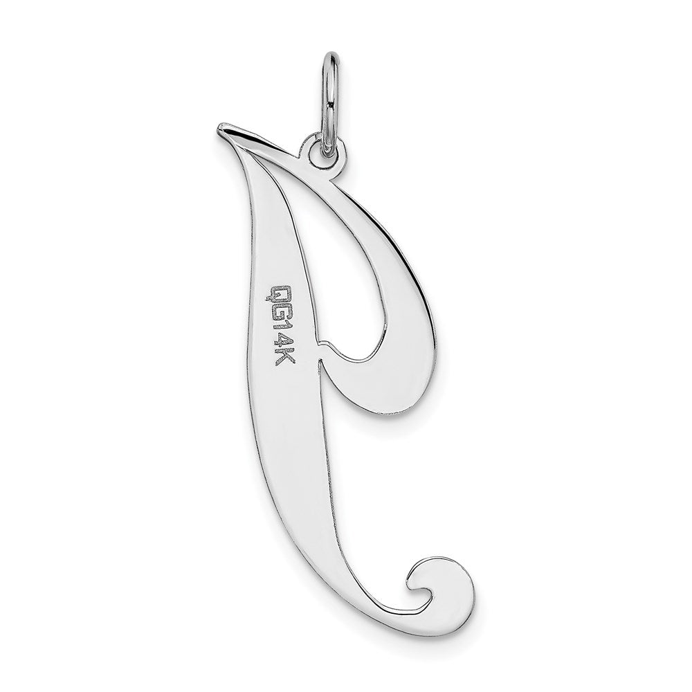 Alternate view of the 14k White Gold, Ella Collection, LG Fancy Script Initial J Pendant by The Black Bow Jewelry Co.