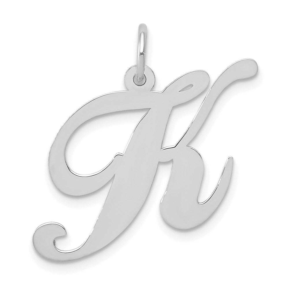 14k White Gold, Ella Collection, LG Fancy Script Initial K Pendant, Item P26832-K by The Black Bow Jewelry Co.